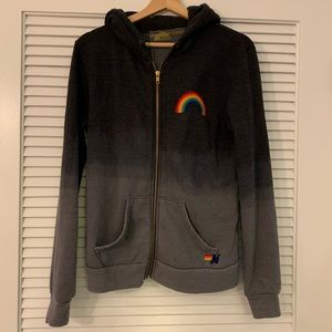 Aviator Nation Grey tie dye fade rainbow hoodie